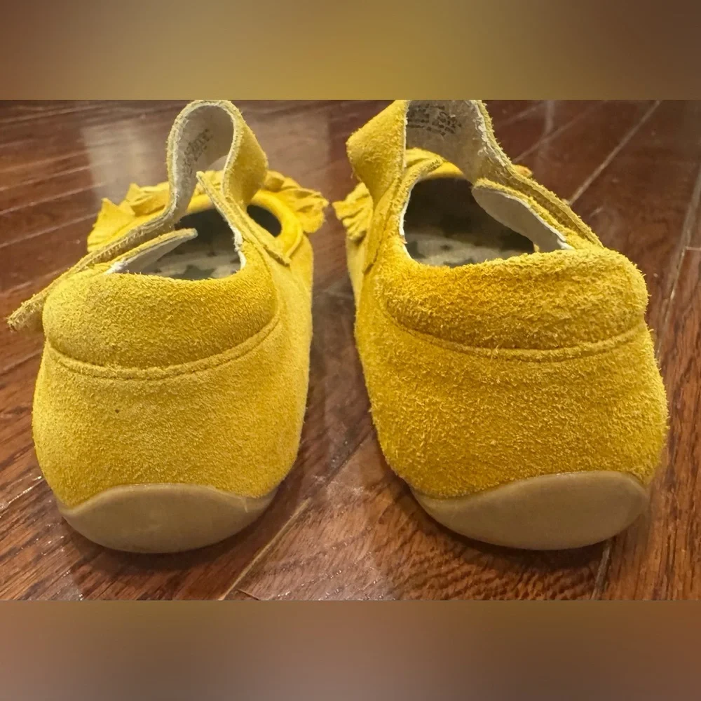Livie & Luca Yellow Suede Leather Willow Mary Jane Shoes Bow Fringe Toddler 12